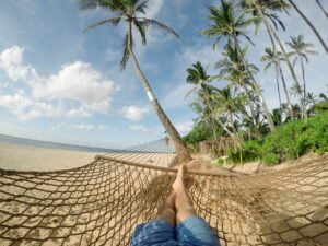 beach, hammock, blue sky